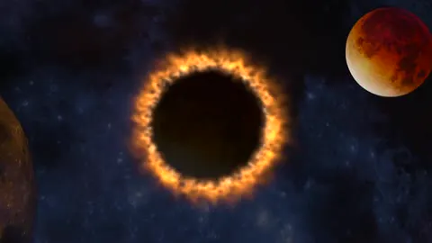 The sun burning at close range, its surface churning.