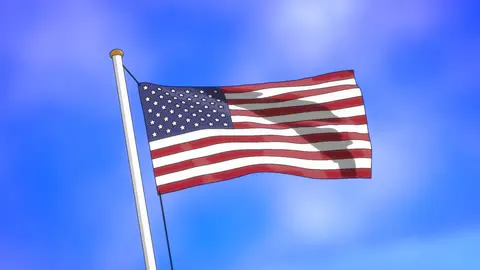 The stars and stripes moving in a steady breeze.
