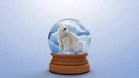 A cheerful Christmas bear in a snow-dusted scene.